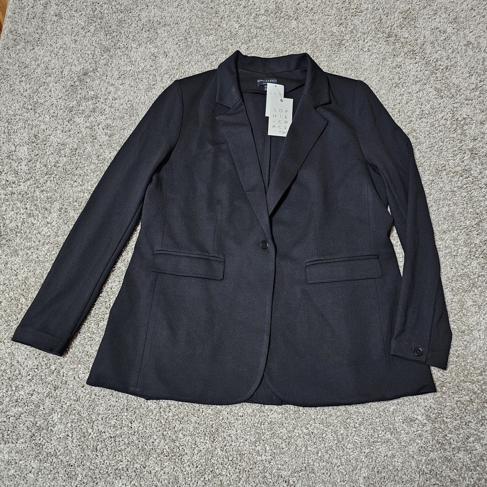 NWT Sophie Grace Violet Blazer Women's 2XL Black Single Button Coat Ponte Jacket